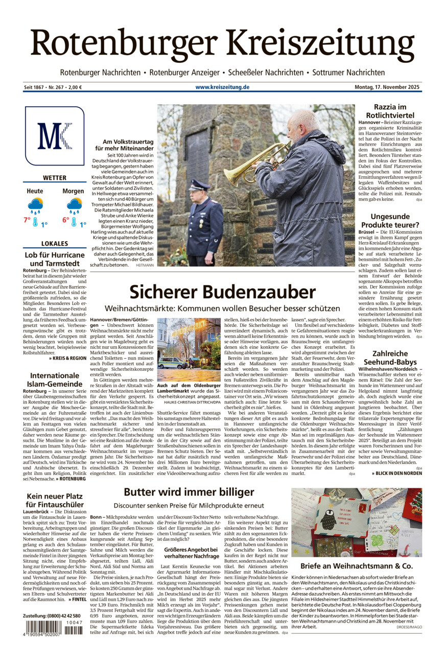 Rotenburger Kreiszeitung/Visselhöveder Nachrichten vom Montag, 17.11.2025