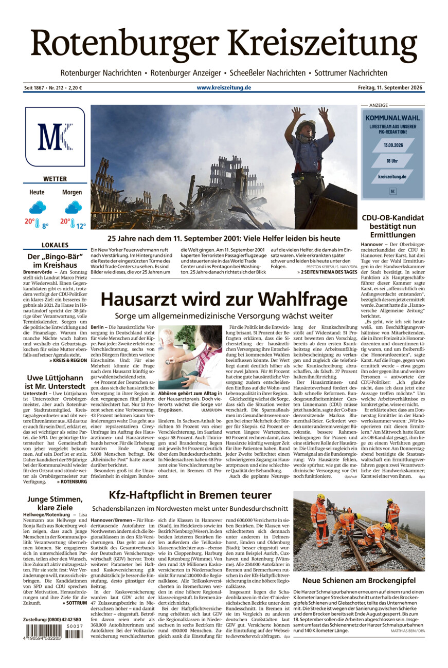 Rotenburger Kreiszeitung/Visselhöveder Nachrichten vom Freitag, 11.09.2026