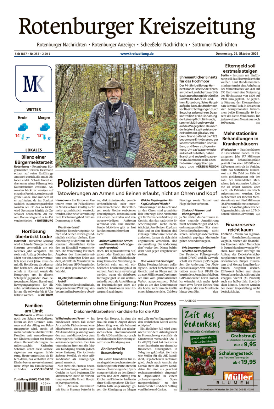 Rotenburger Kreiszeitung/Visselhöveder Nachrichten vom Donnerstag, 29.10.2026