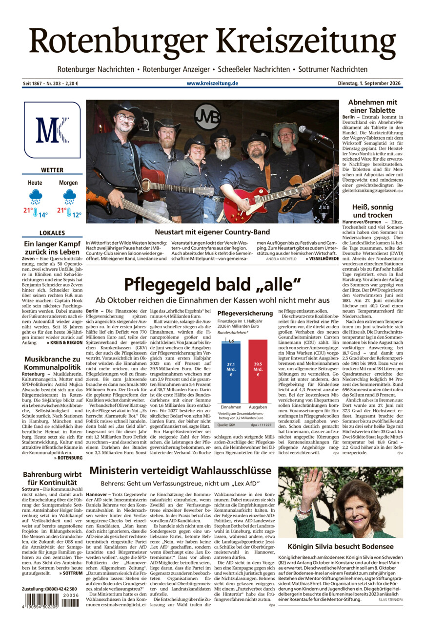 Rotenburger Kreiszeitung/Visselhöveder Nachrichten vom Dienstag, 01.09.2026