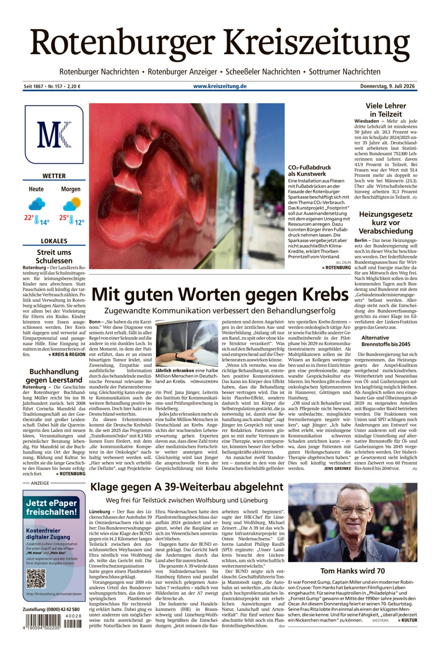 Rotenburger Kreiszeitung/Visselhöveder Nachrichten vom Donnerstag, 09.07.2026
