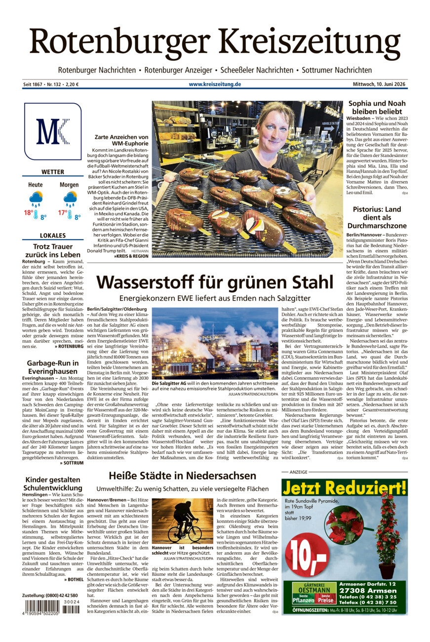 Rotenburger Kreiszeitung/Visselhöveder Nachrichten vom Mittwoch, 10.06.2026
