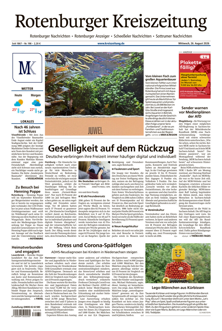 Rotenburger Kreiszeitung/Visselhöveder Nachrichten vom Mittwoch, 26.08.2026
