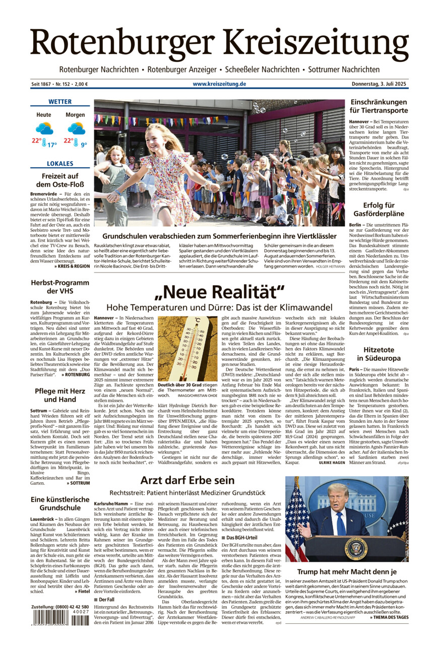 Rotenburger Kreiszeitung/Visselhöveder Nachrichten vom Donnerstag, 03.07.2025