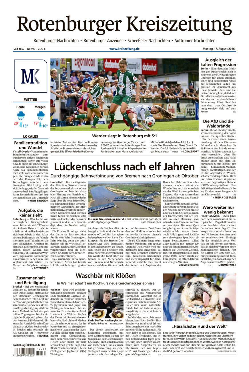 Rotenburger Kreiszeitung/Visselhöveder Nachrichten vom Montag, 17.08.2026