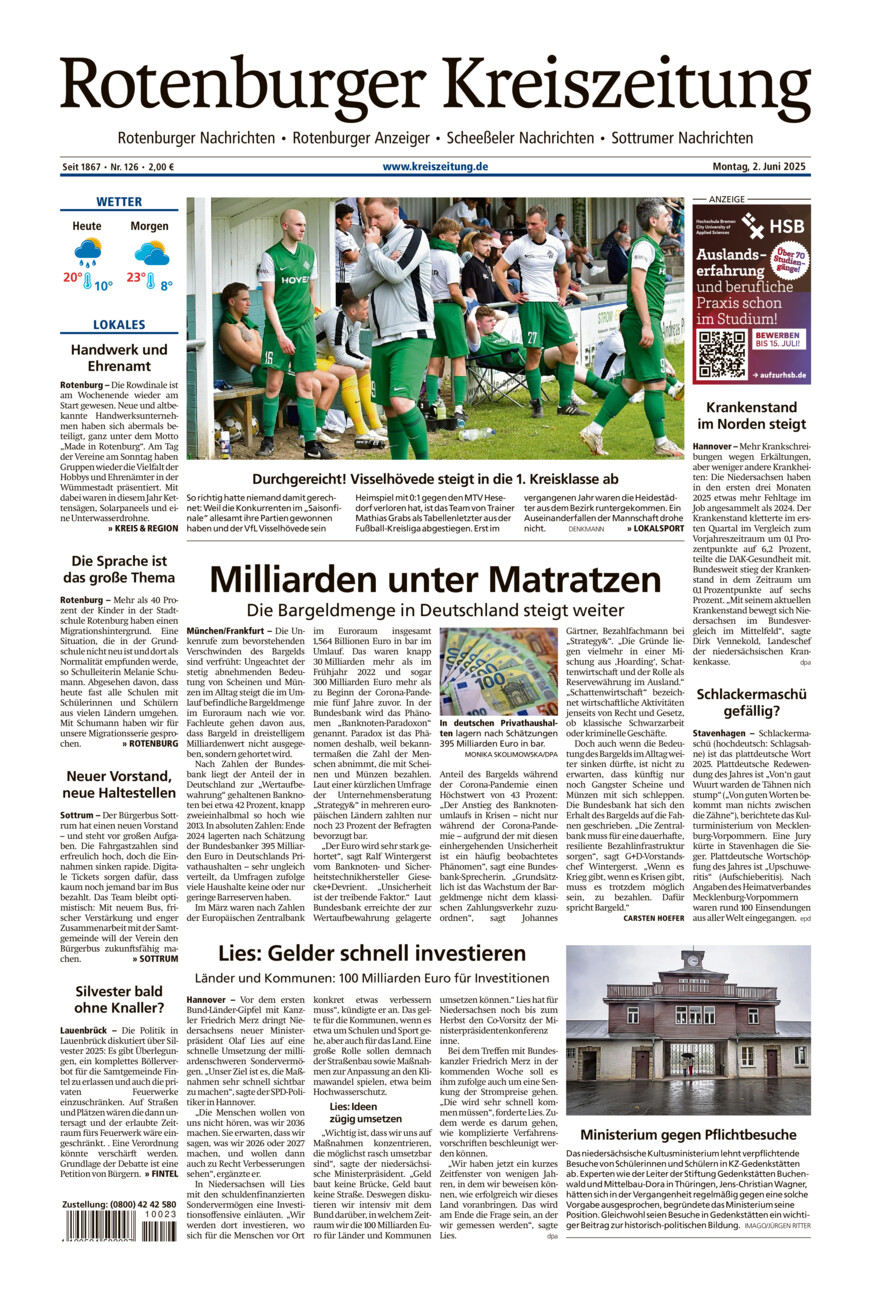 Rotenburger Kreiszeitung/Visselhöveder Nachrichten vom Montag, 02.06.2025