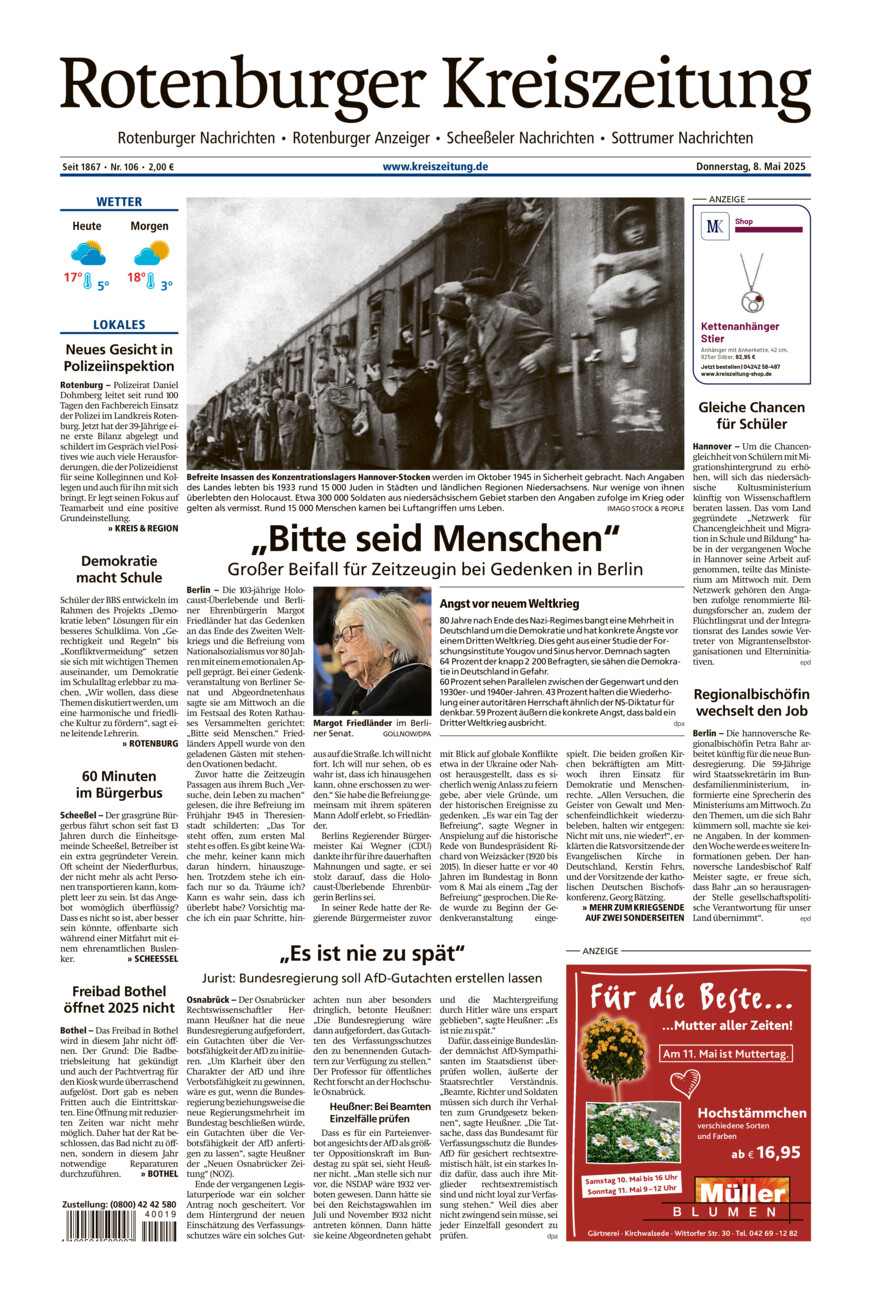 Rotenburger Kreiszeitung/Visselhöveder Nachrichten vom Donnerstag, 08.05.2025