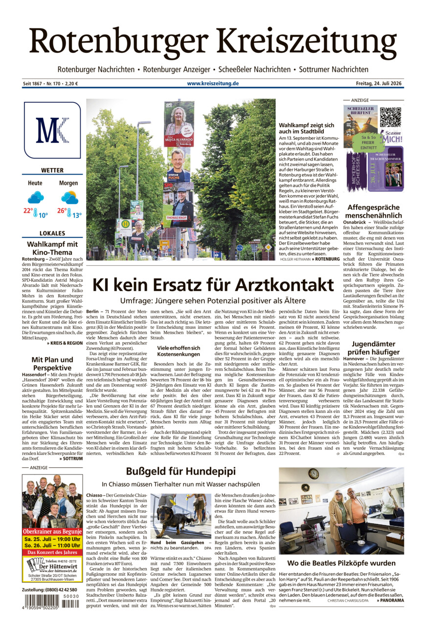Rotenburger Kreiszeitung/Visselhöveder Nachrichten vom Freitag, 24.07.2026