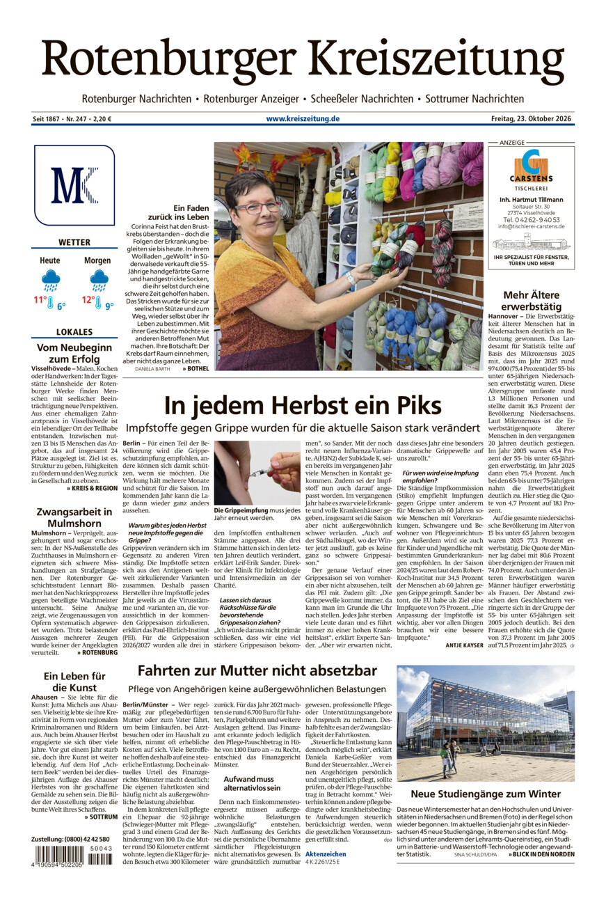 Rotenburger Kreiszeitung/Visselhöveder Nachrichten vom Freitag, 23.10.2026