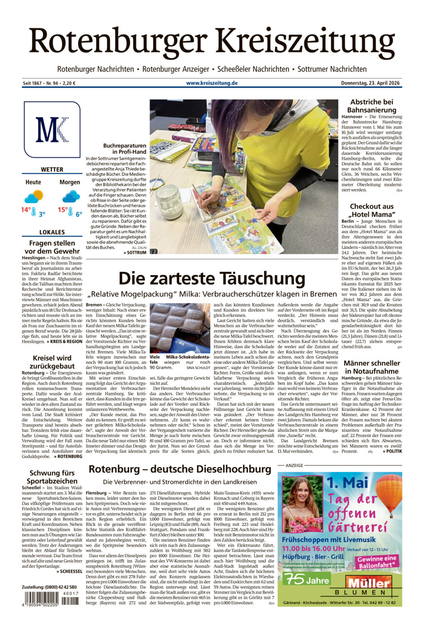 Rotenburger Kreiszeitung/Visselhöveder Nachrichten vom Donnerstag, 23.04.2026