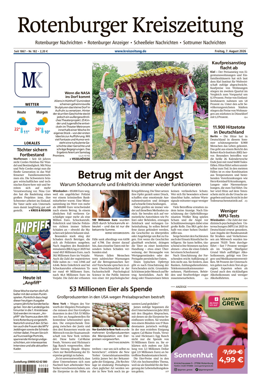 Rotenburger Kreiszeitung/Visselhöveder Nachrichten vom Freitag, 07.08.2026
