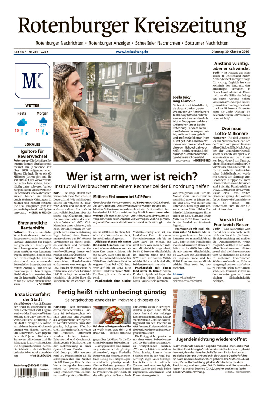 Rotenburger Kreiszeitung/Visselhöveder Nachrichten vom Dienstag, 20.10.2026