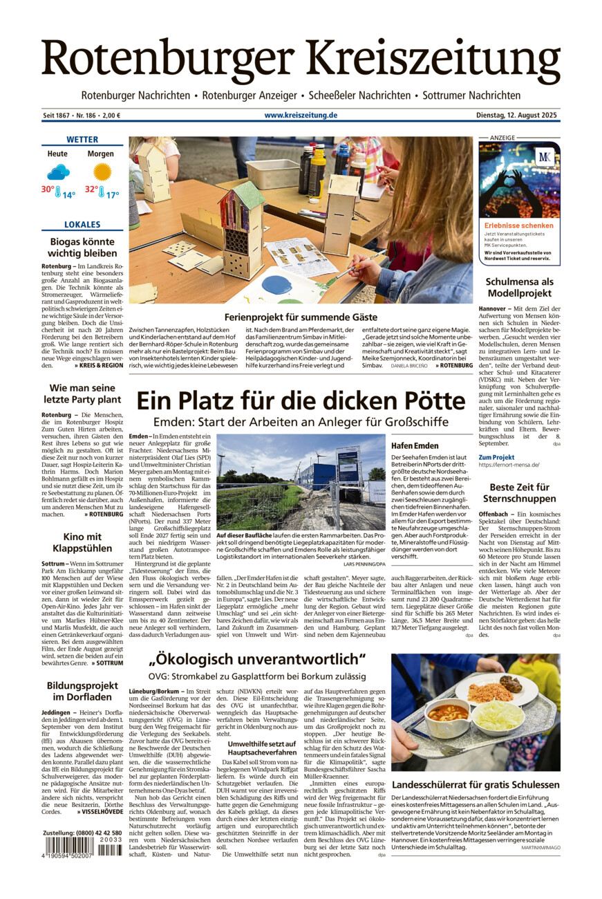 Rotenburger Kreiszeitung/Visselhöveder Nachrichten vom Dienstag, 12.08.2025