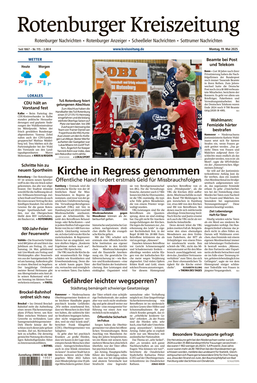 Rotenburger Kreiszeitung/Visselhöveder Nachrichten vom Montag, 19.05.2025
