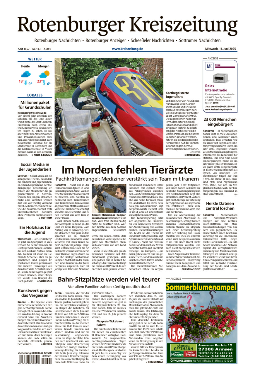 Rotenburger Kreiszeitung/Visselhöveder Nachrichten vom Mittwoch, 11.06.2025