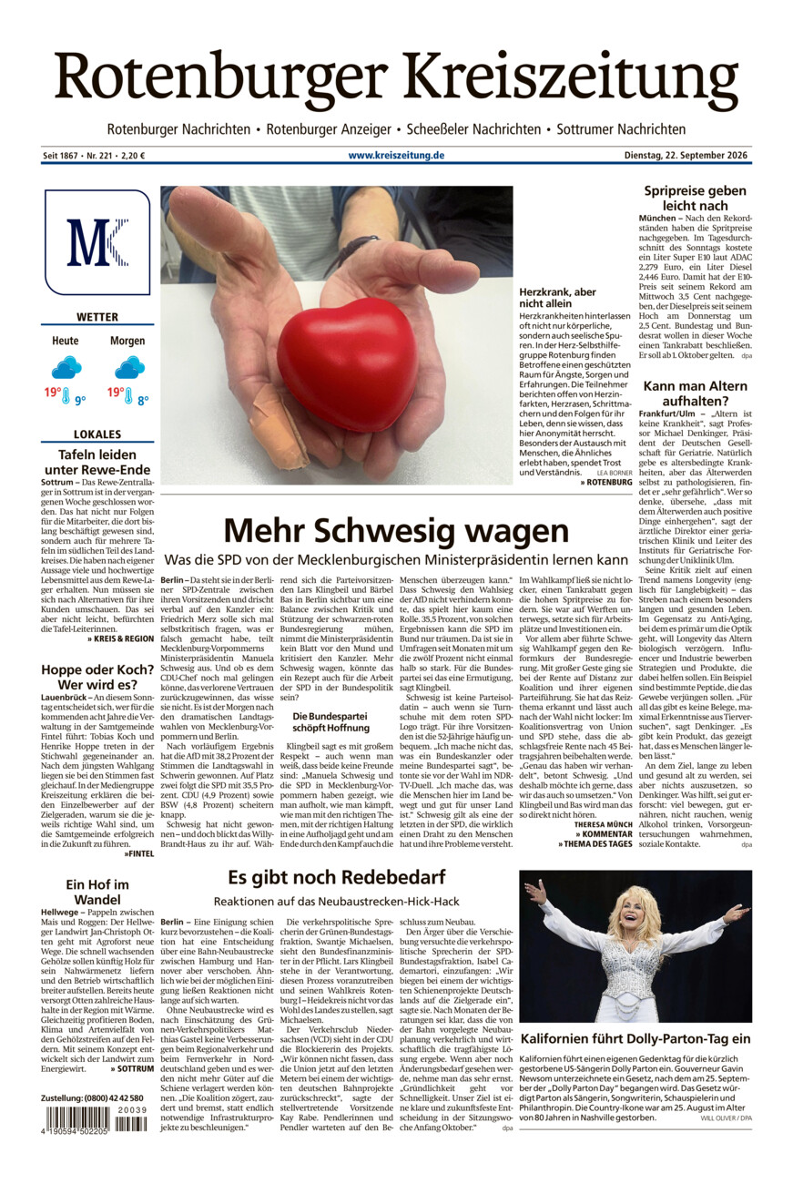 Rotenburger Kreiszeitung/Visselhöveder Nachrichten vom Dienstag, 22.09.2026