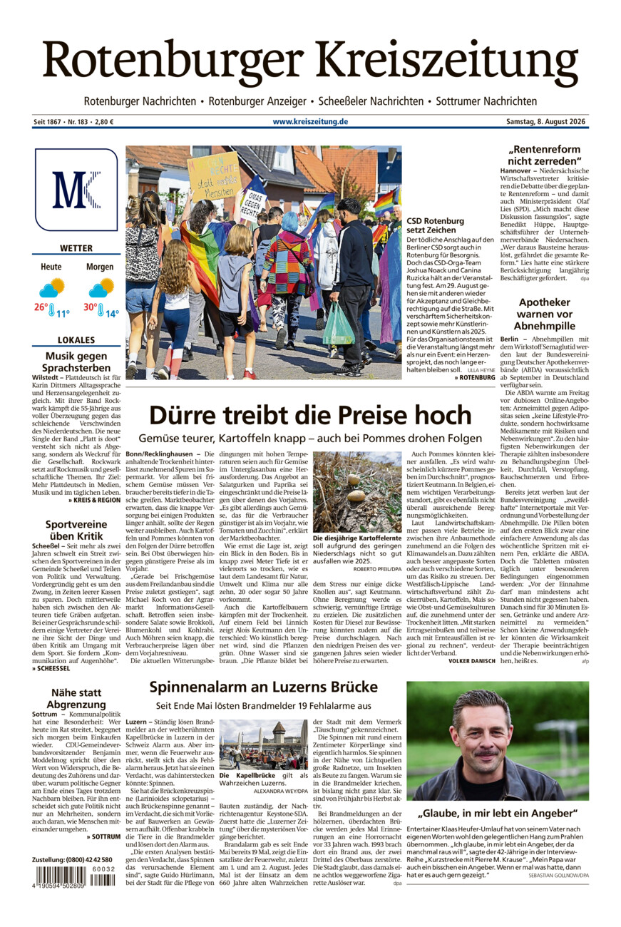 Rotenburger Kreiszeitung/Visselhöveder Nachrichten vom Samstag, 08.08.2026