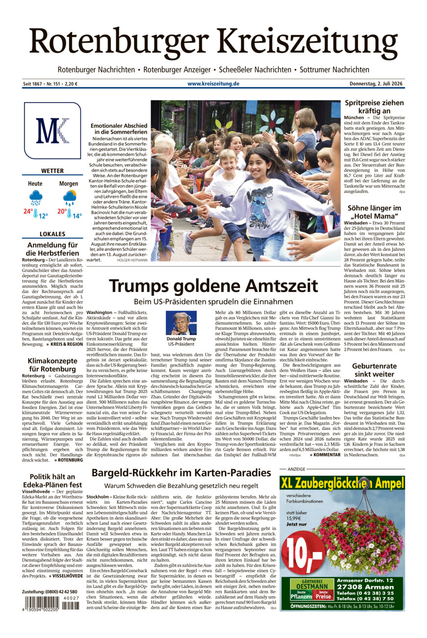 Rotenburger Kreiszeitung/Visselhöveder Nachrichten vom Donnerstag, 02.07.2026