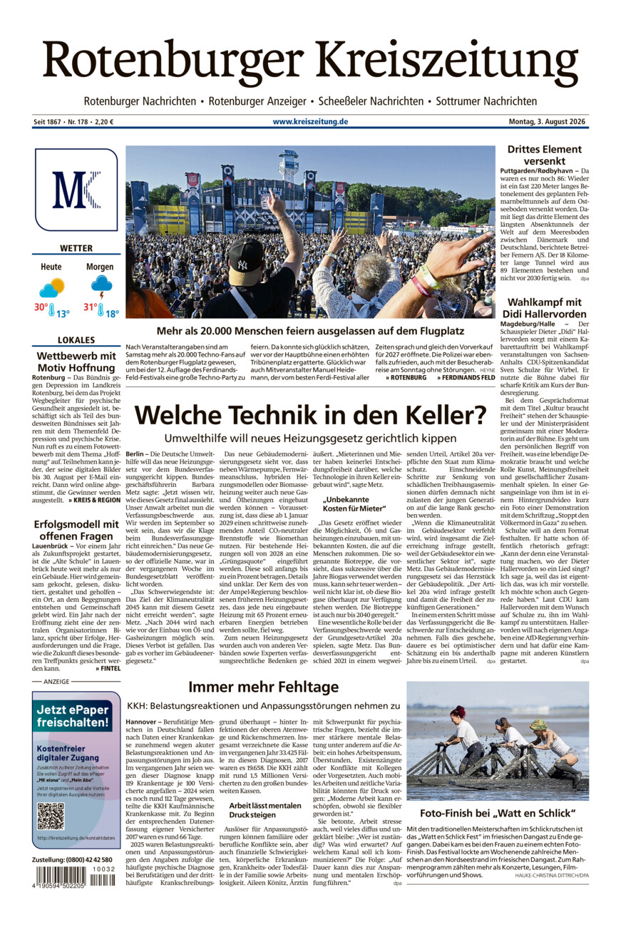 Rotenburger Kreiszeitung/Visselhöveder Nachrichten vom Montag, 03.08.2026