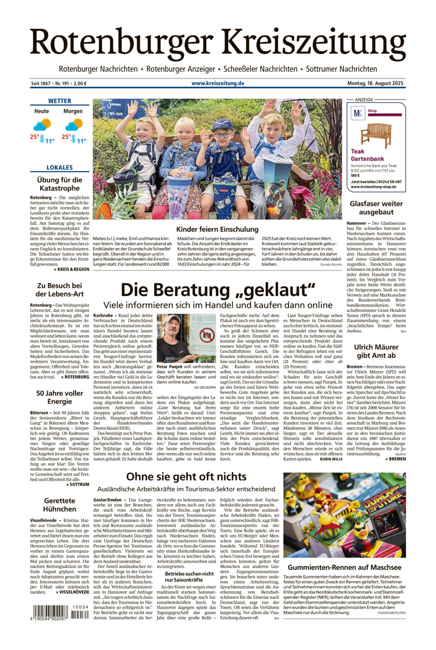 Rotenburger Kreiszeitung/Visselhöveder Nachrichten vom Montag, 18.08.2025
