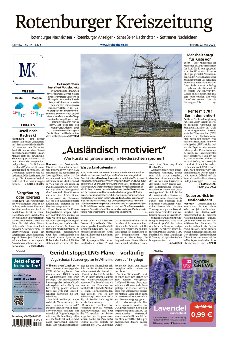 Rotenburger Kreiszeitung/Visselhöveder Nachrichten vom Freitag, 22.05.2026