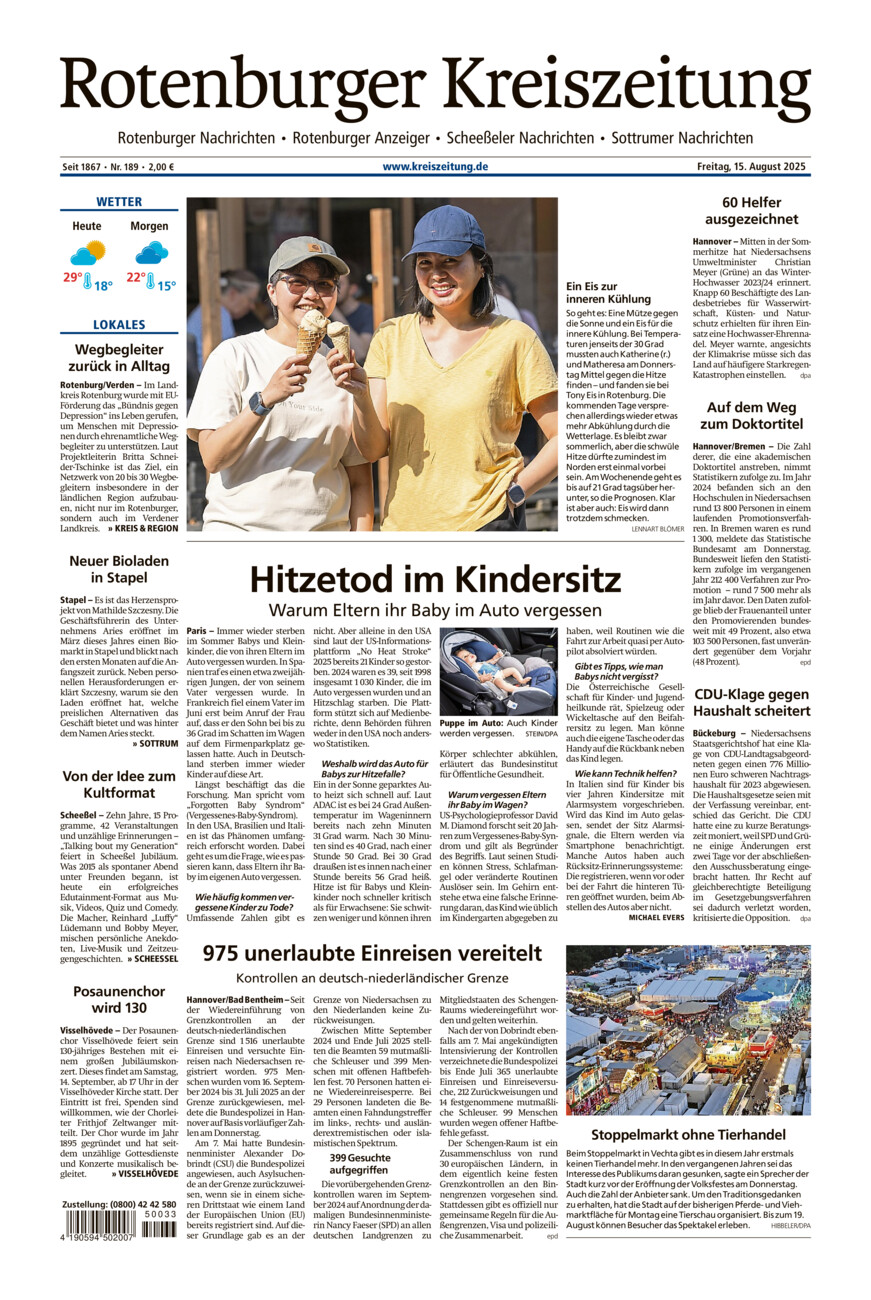 Rotenburger Kreiszeitung/Visselhöveder Nachrichten vom Freitag, 15.08.2025
