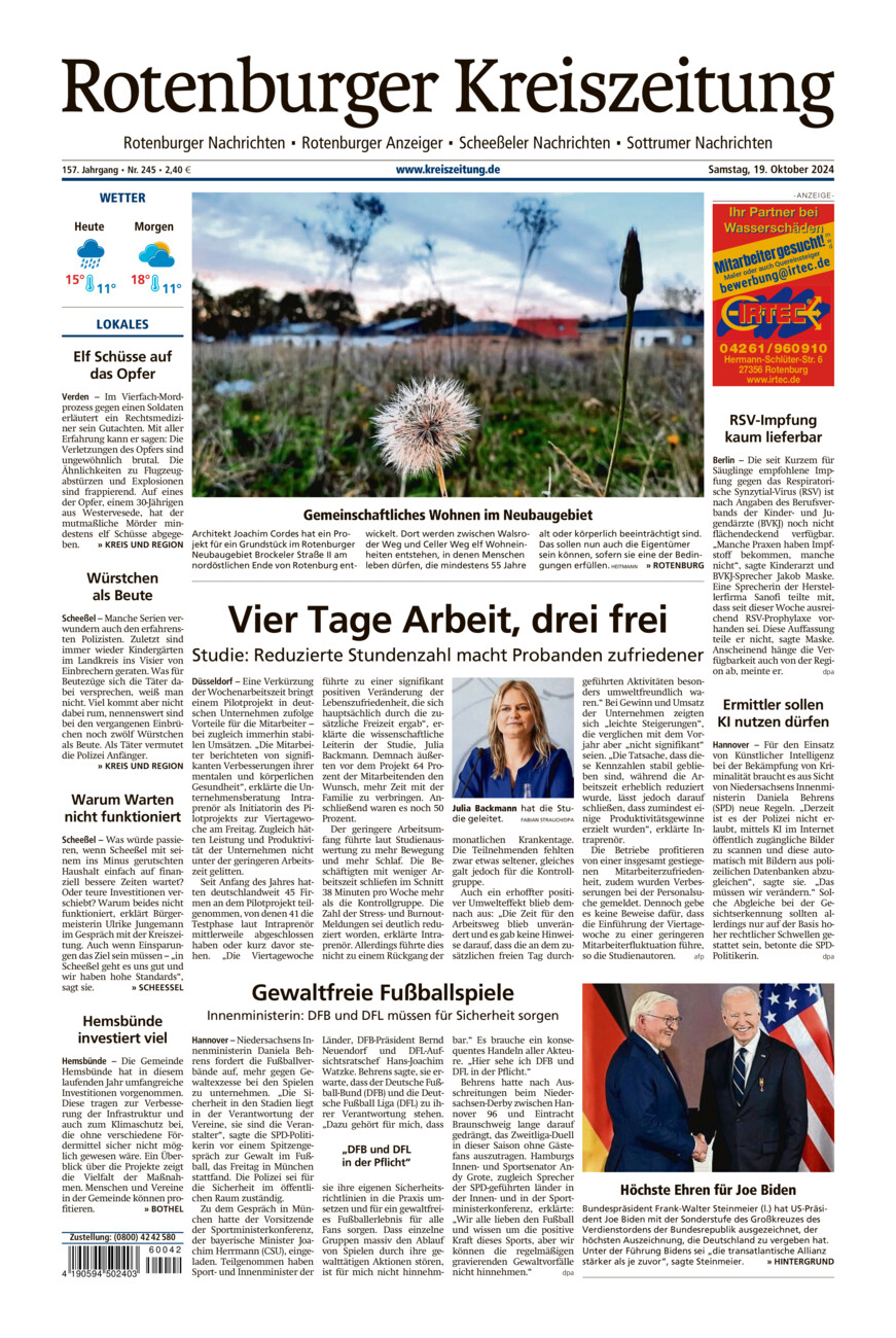 Rotenburger Kreiszeitung/Visselhöveder Nachrichten vom Samstag, 19.10.2024