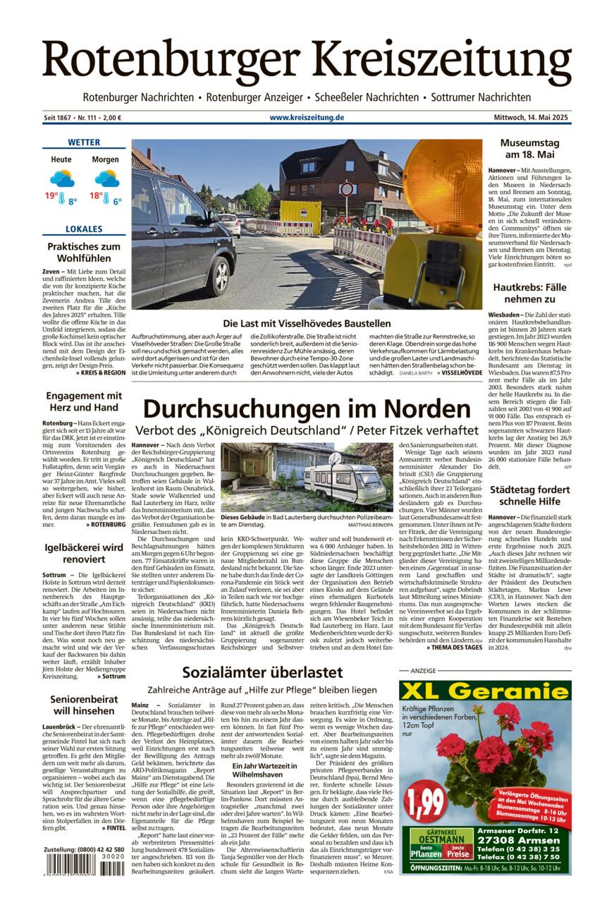 Rotenburger Kreiszeitung/Visselhöveder Nachrichten vom Mittwoch, 14.05.2025