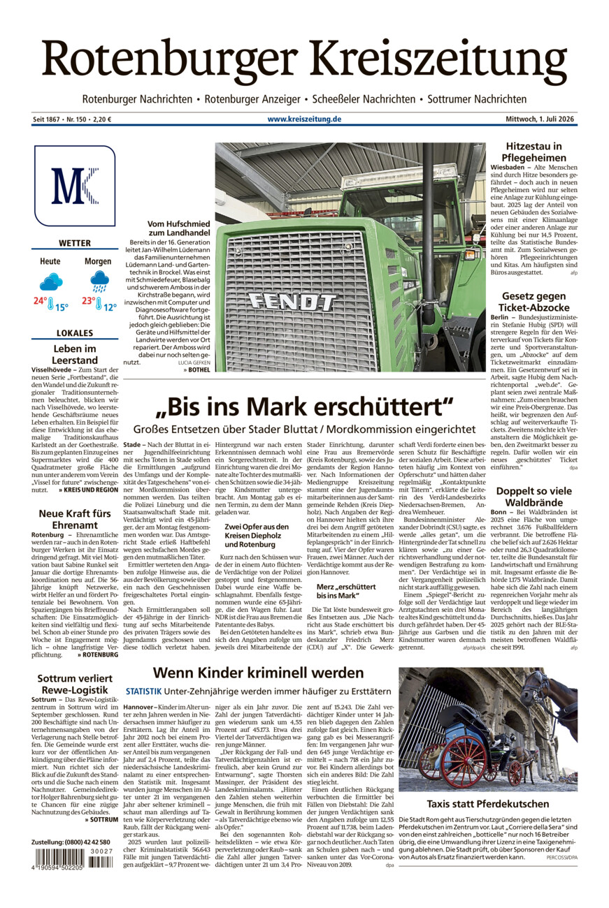 Rotenburger Kreiszeitung/Visselhöveder Nachrichten vom Mittwoch, 01.07.2026