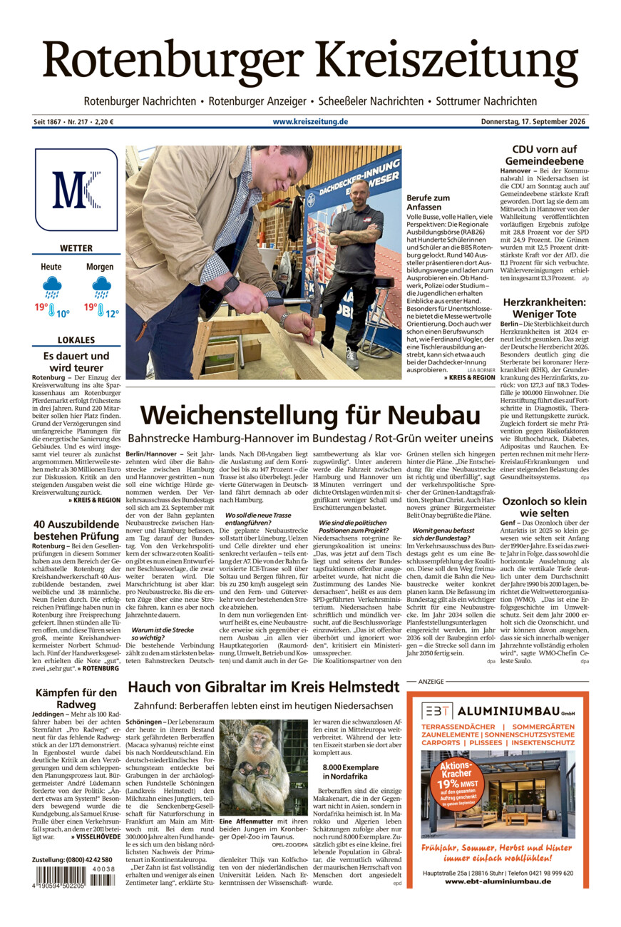 Rotenburger Kreiszeitung/Visselhöveder Nachrichten vom Donnerstag, 17.09.2026