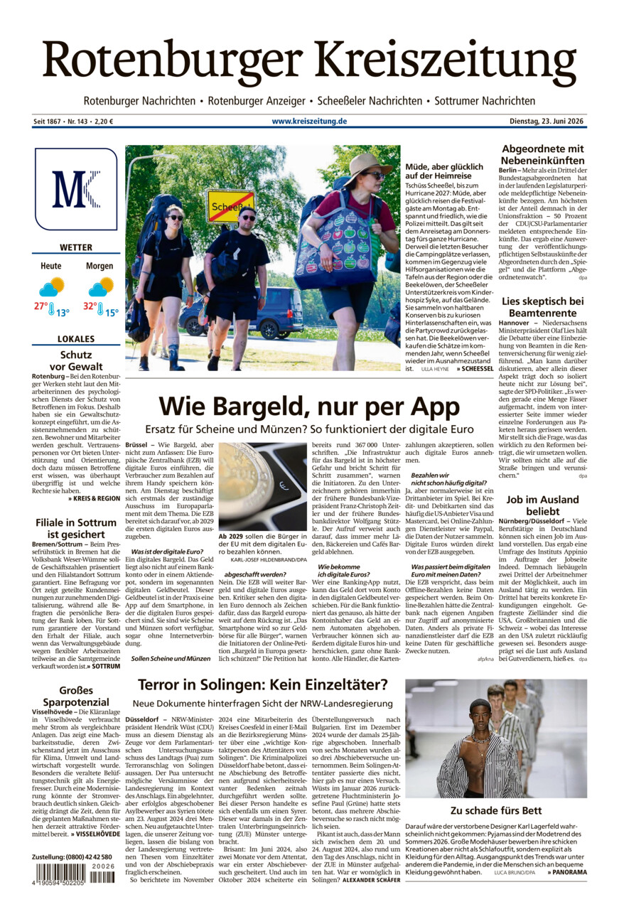 Rotenburger Kreiszeitung/Visselhöveder Nachrichten vom Dienstag, 23.06.2026