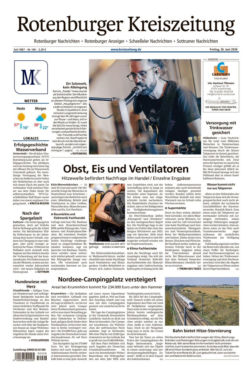 Rotenburger Kreiszeitung/Visselhöveder Nachrichten vom Freitag, 26.06.2026