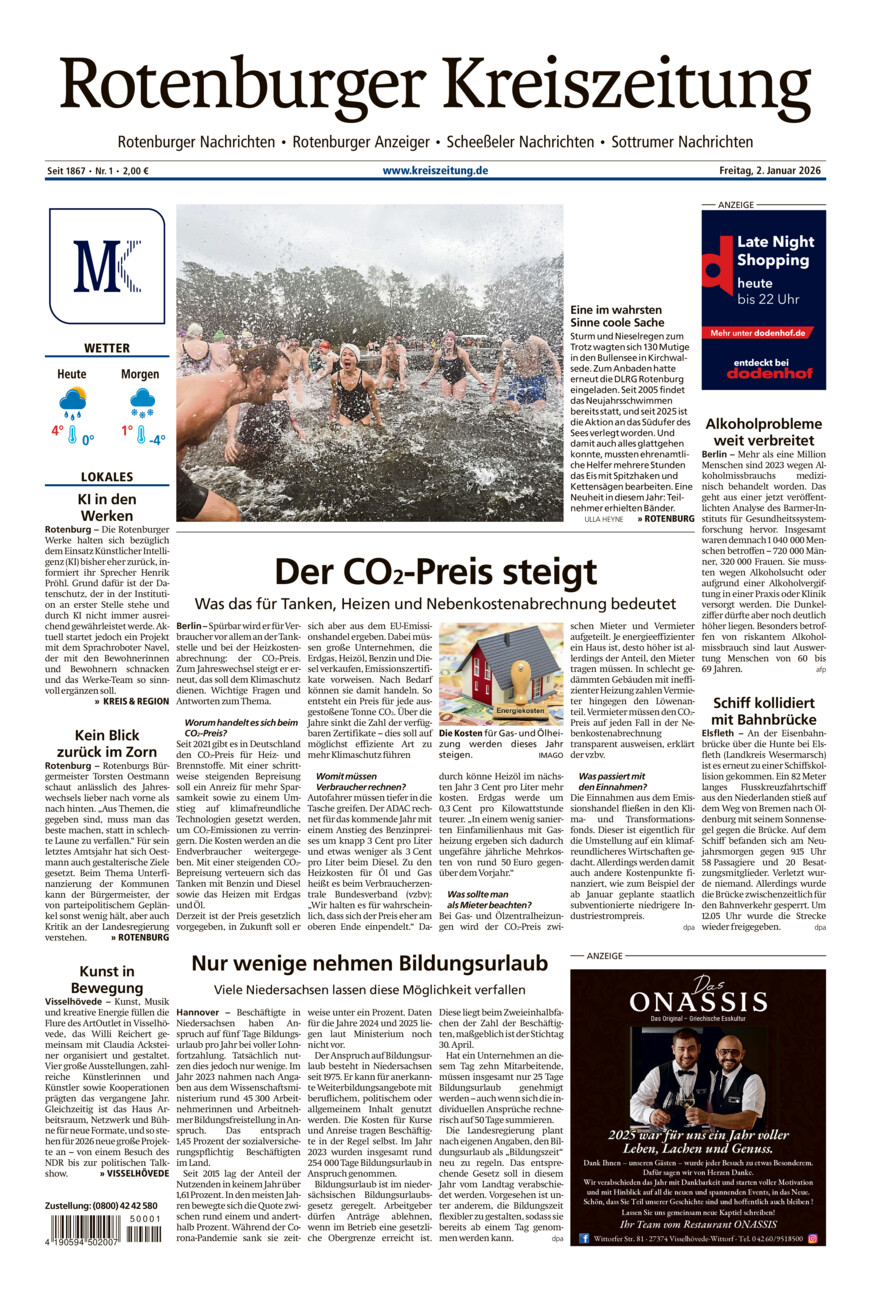 Rotenburger Kreiszeitung/Visselhöveder Nachrichten vom Freitag, 02.01.2026