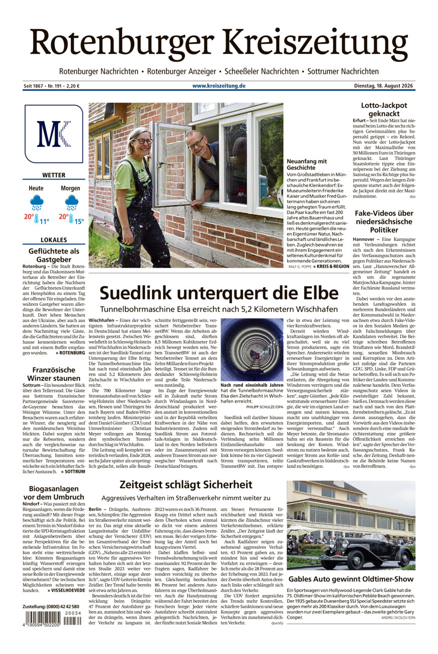 Rotenburger Kreiszeitung/Visselhöveder Nachrichten vom Dienstag, 18.08.2026