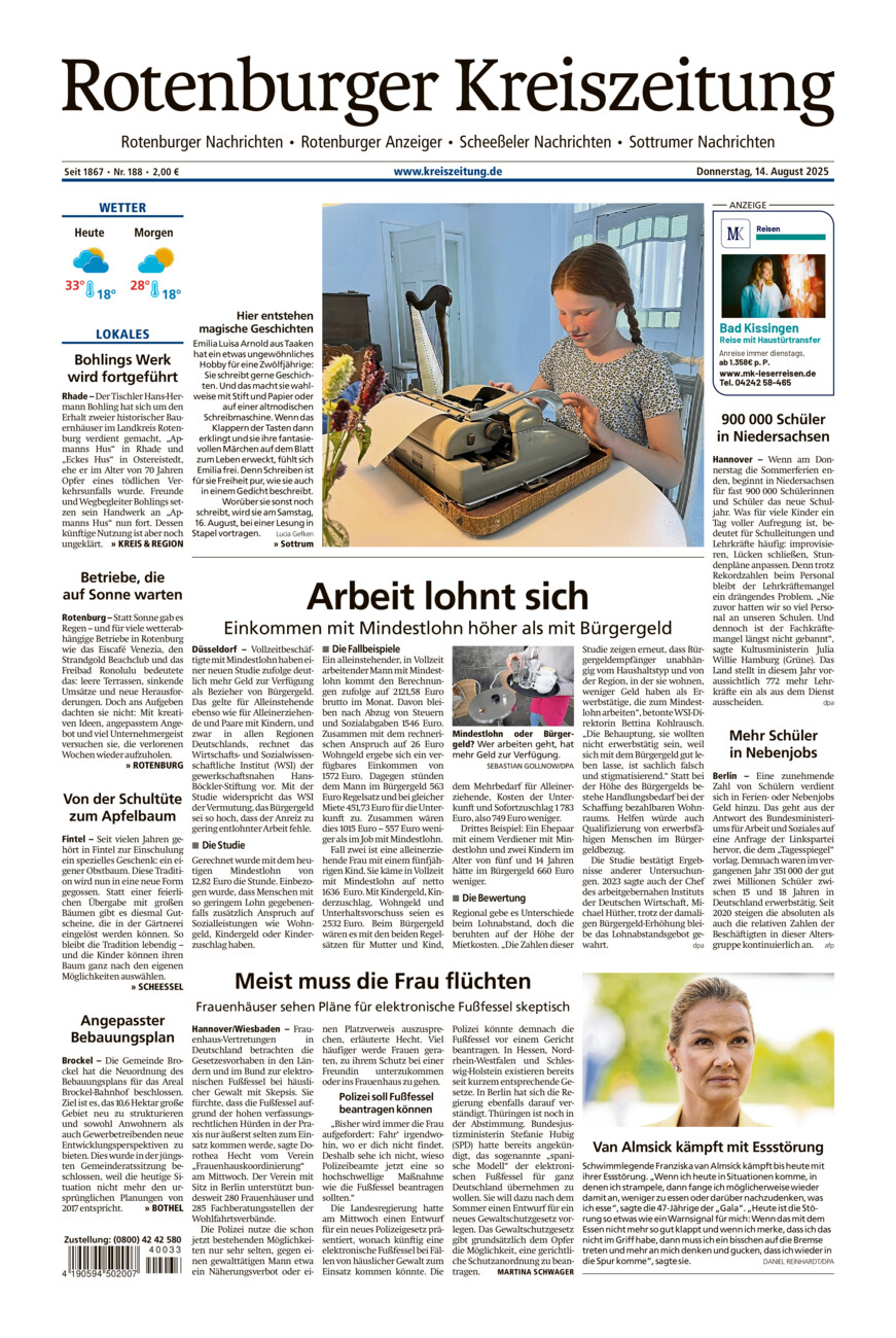 Rotenburger Kreiszeitung/Visselhöveder Nachrichten vom Donnerstag, 14.08.2025