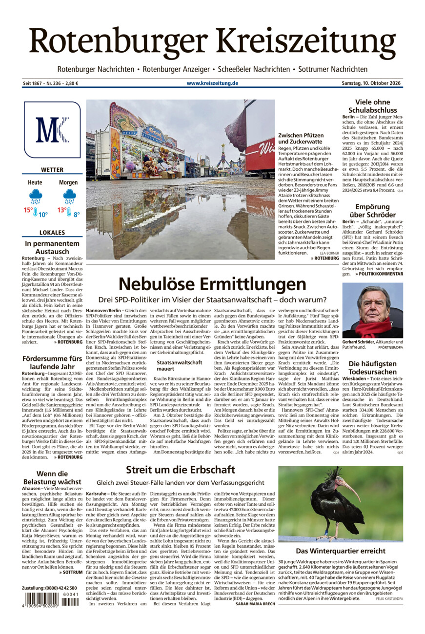 Rotenburger Kreiszeitung/Visselhöveder Nachrichten vom Samstag, 10.10.2026