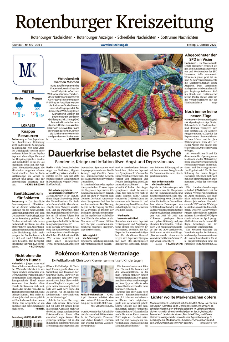 Rotenburger Kreiszeitung/Visselhöveder Nachrichten vom Freitag, 09.10.2026