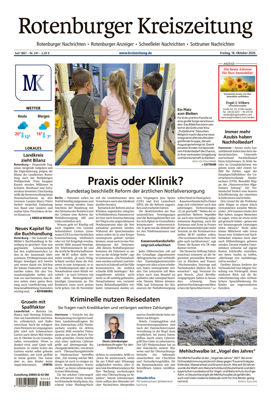 Rotenburger Kreiszeitung/Visselhöveder Nachrichten vom Freitag, 16.10.2026