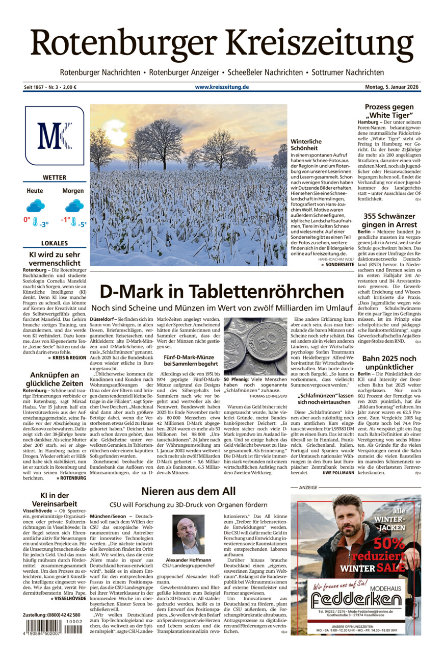 Rotenburger Kreiszeitung/Visselhöveder Nachrichten vom Montag, 05.01.2026