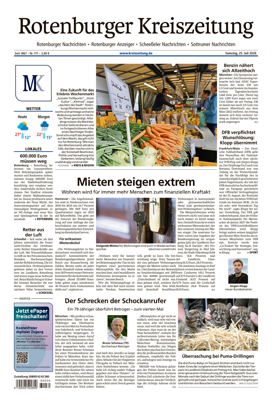 Rotenburger Kreiszeitung/Visselhöveder Nachrichten vom Samstag, 25.07.2026