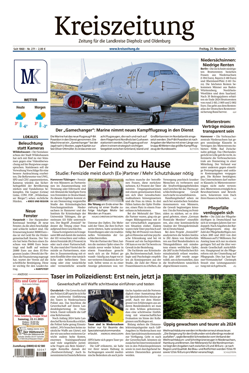 Kreiszeitung Kreis Oldenburg vom Freitag, 21.11.2025