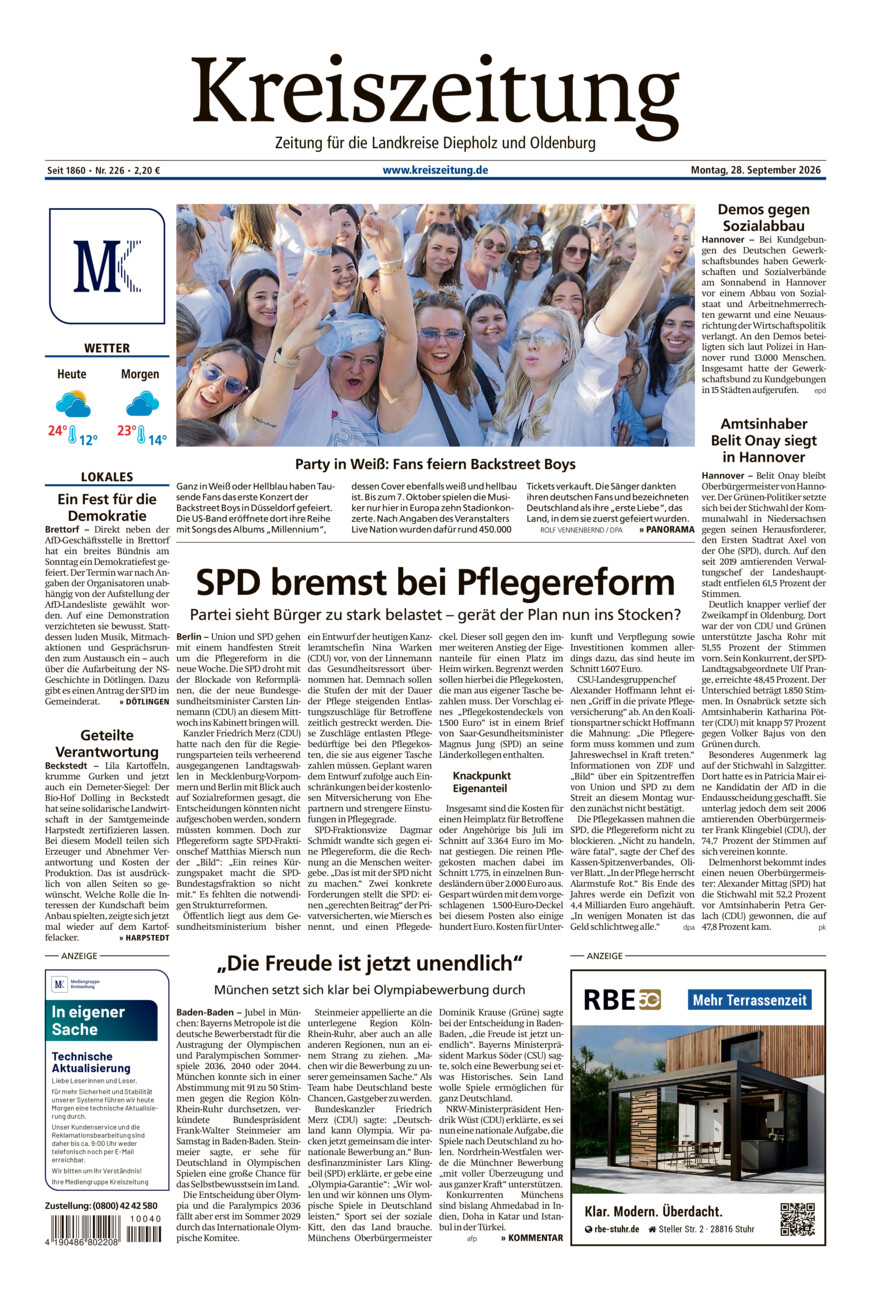 Kreiszeitung Kreis Oldenburg vom Montag, 28.09.2026