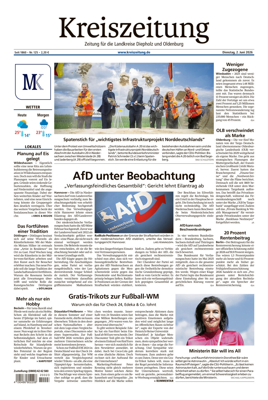 Kreiszeitung Kreis Oldenburg vom Dienstag, 02.06.2026