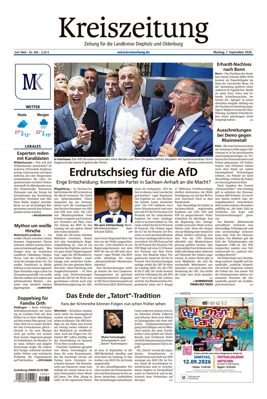 Kreiszeitung Kreis Oldenburg vom Montag, 07.09.2026