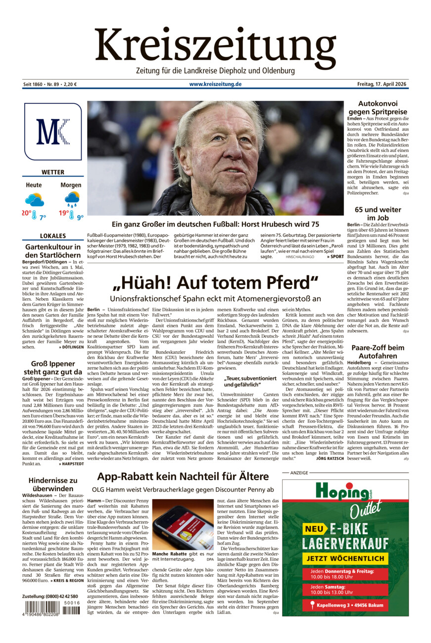 Kreiszeitung Kreis Oldenburg vom Freitag, 17.04.2026