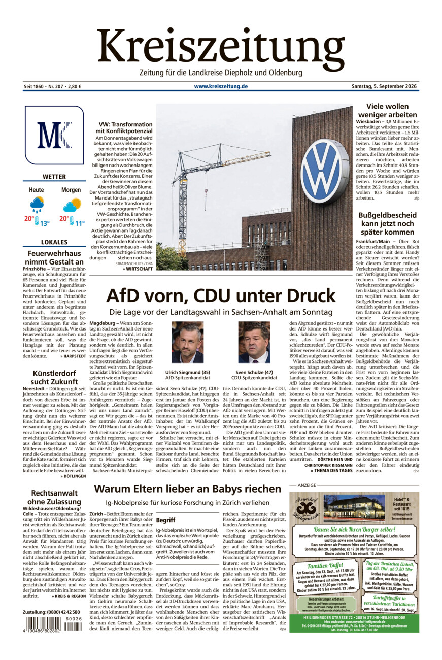 Kreiszeitung Kreis Oldenburg vom Samstag, 05.09.2026