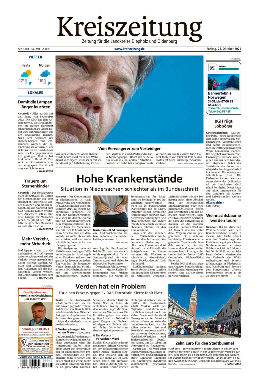 Kreiszeitung Kreis Oldenburg vom Freitag, 25.10.2024