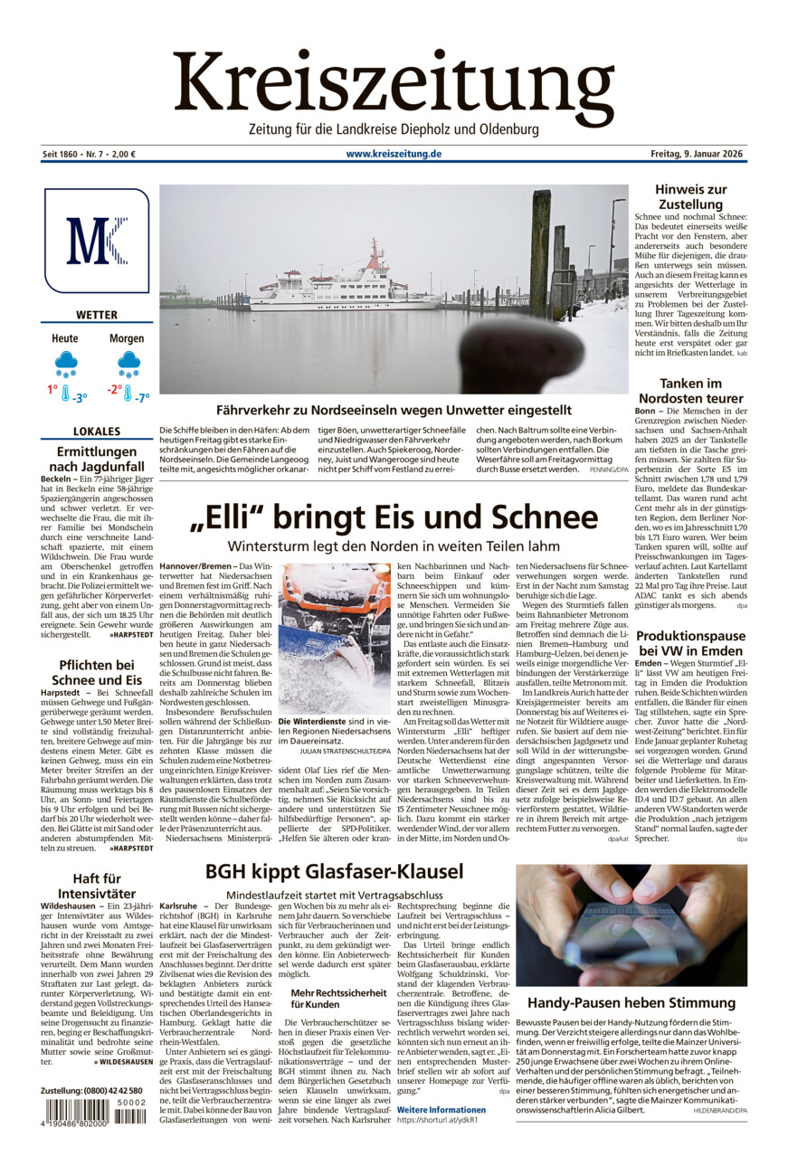 Kreiszeitung Kreis Oldenburg vom Freitag, 09.01.2026