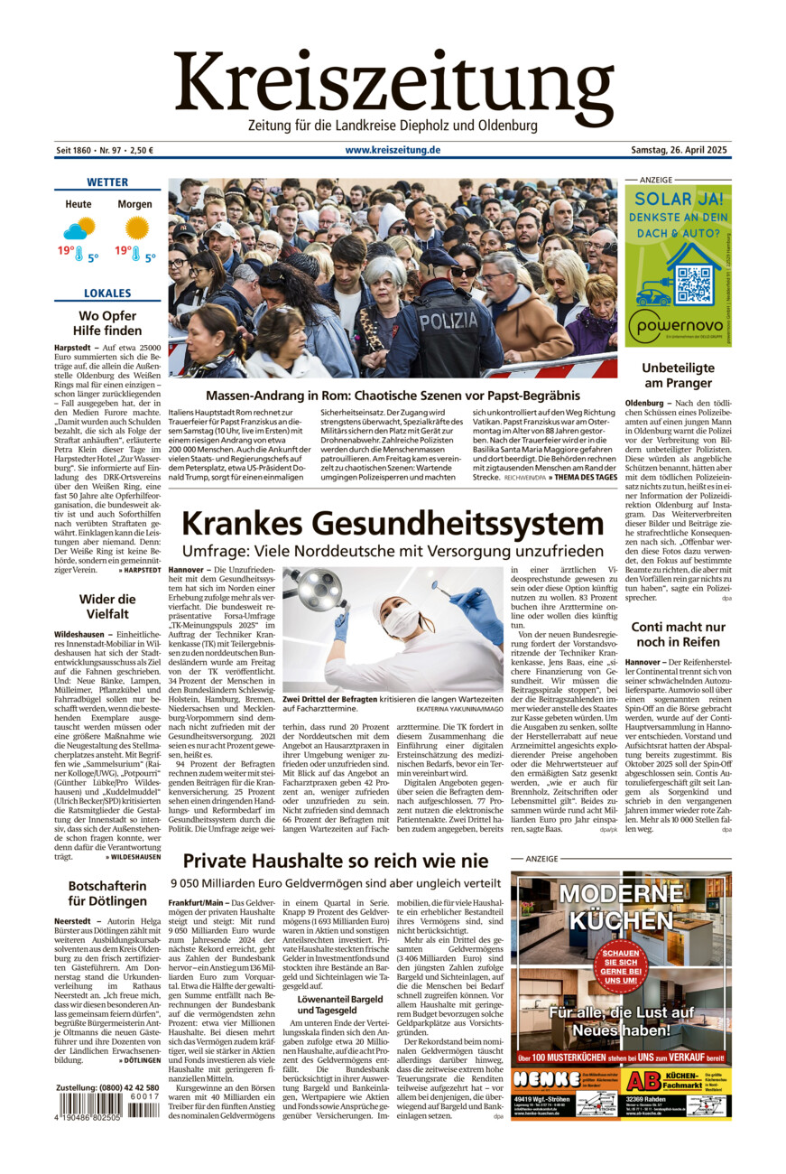 Kreiszeitung Kreis Oldenburg vom Samstag, 26.04.2025
