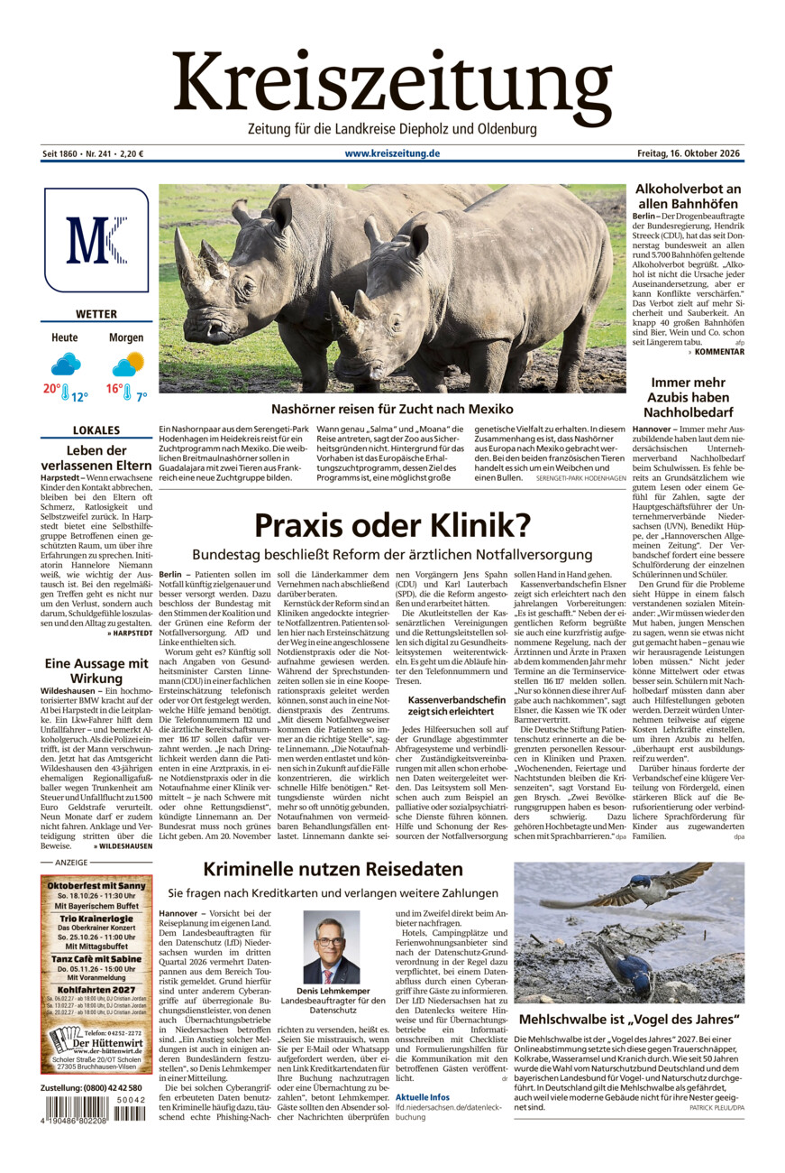 Kreiszeitung Kreis Oldenburg vom Freitag, 16.10.2026